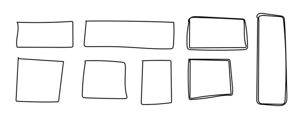 hand drawn set of rectangles and squares vector in various styles isolated on transparent. illustration, doodle, rectangle, square
