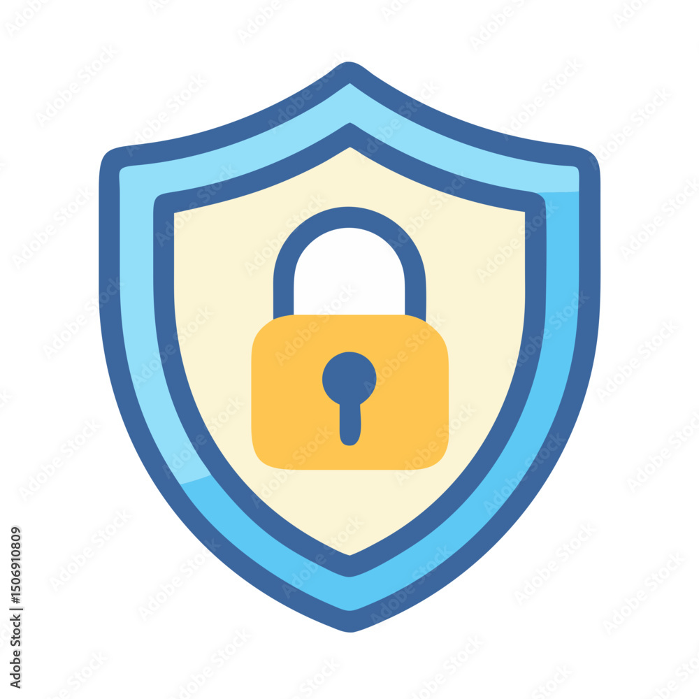 Poster shield with padlock icon signifying security and protection