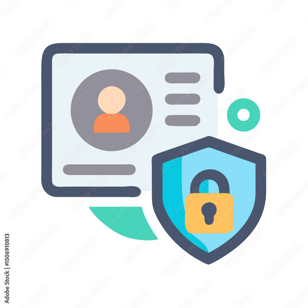 Poster secure profile icon with shield for identity protection