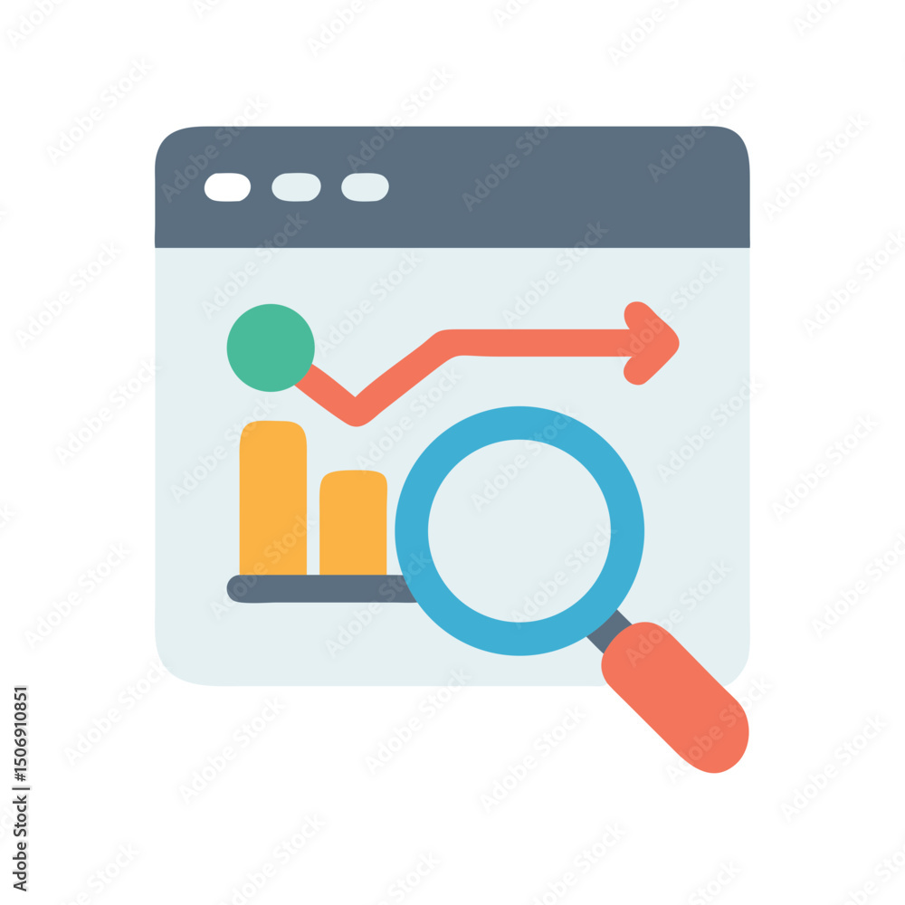 Aufkleber data analysis displayed in browser with magnifying glass icon