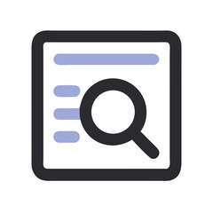 Searching document information with magnifying glass icon flat design