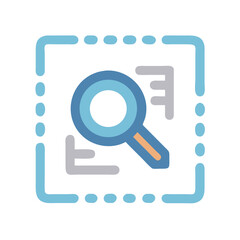 Data analysis icon featuring a magnifying glass over graphs