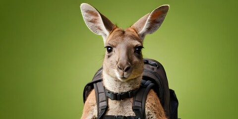 Funny kangaroo wearing a backpack, perfect for education, travel, or children’s content