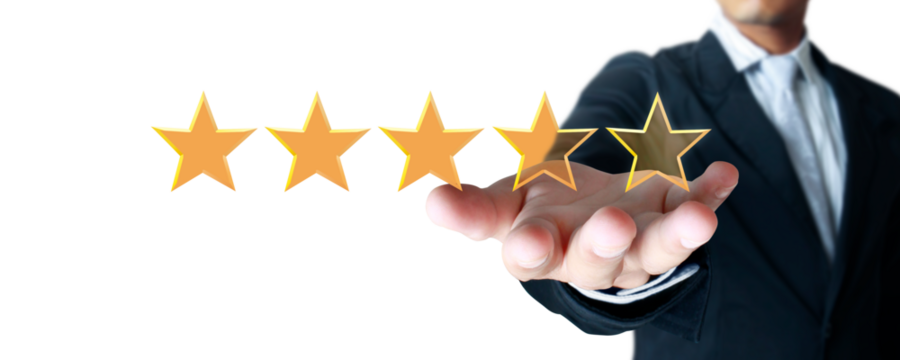 Customer satisfaction rating business review visual content professional environment close-up trustworthiness