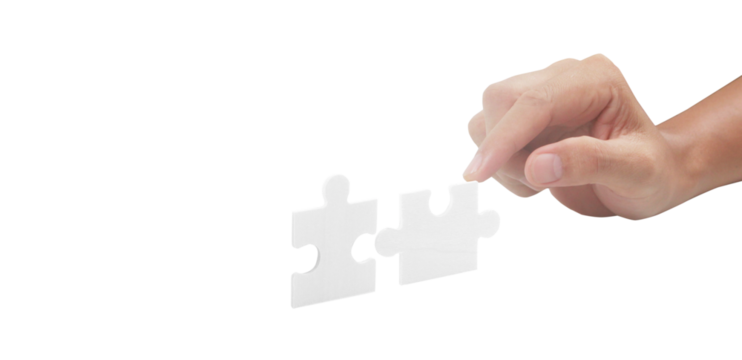 Puzzle piece connection creative workspace image minimalist close-up problem-solving concept