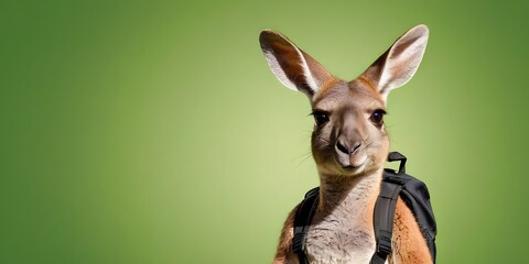 Funny kangaroo wearing a backpack, perfect for education, travel, or children's content