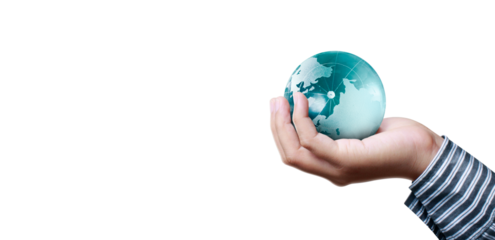 Global responsibility action hand holding earth model studio environment focus on sustainability concept