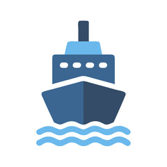 Fototapeta premium Stylized blue cruise ship icon sailing on wavy water
