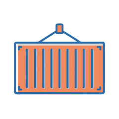 Stylized shipping container graphic with simple lines and colors