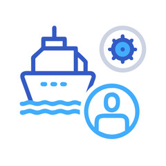 Shipping industry elements with human figure, ship, and gear