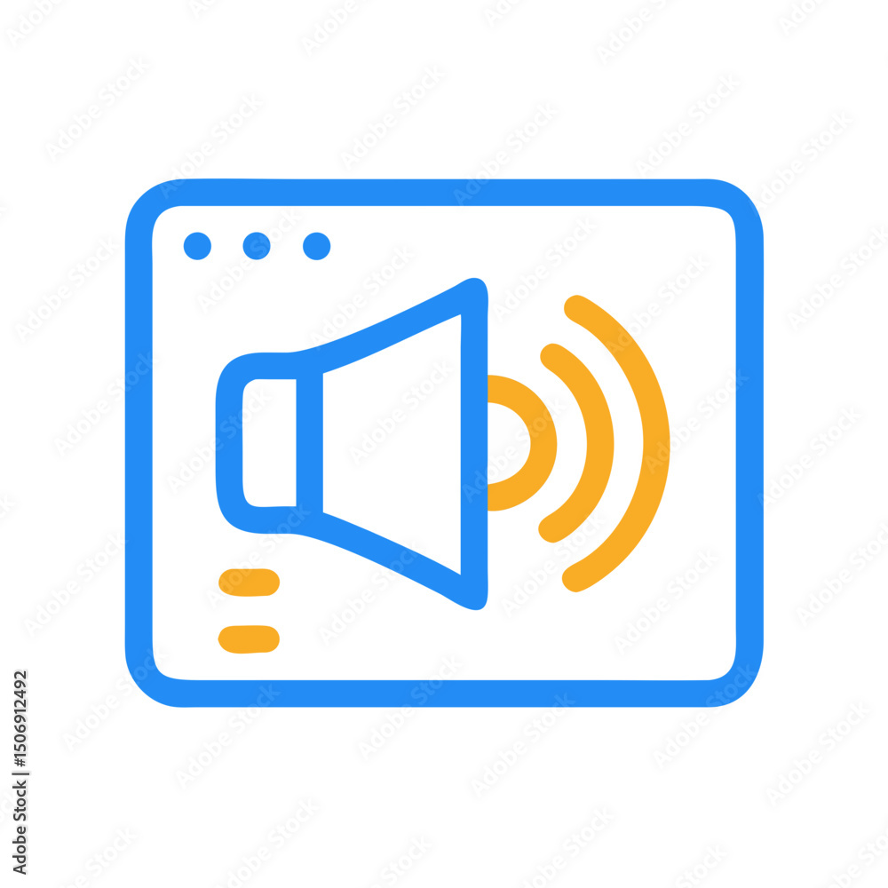Poster stylized audio icon inside window for modern interface design