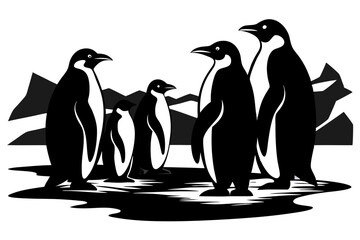 Fototapeta premium Emperor Penguins in Antarctica Minimalist Black and White Illustration Wildlife Conservation