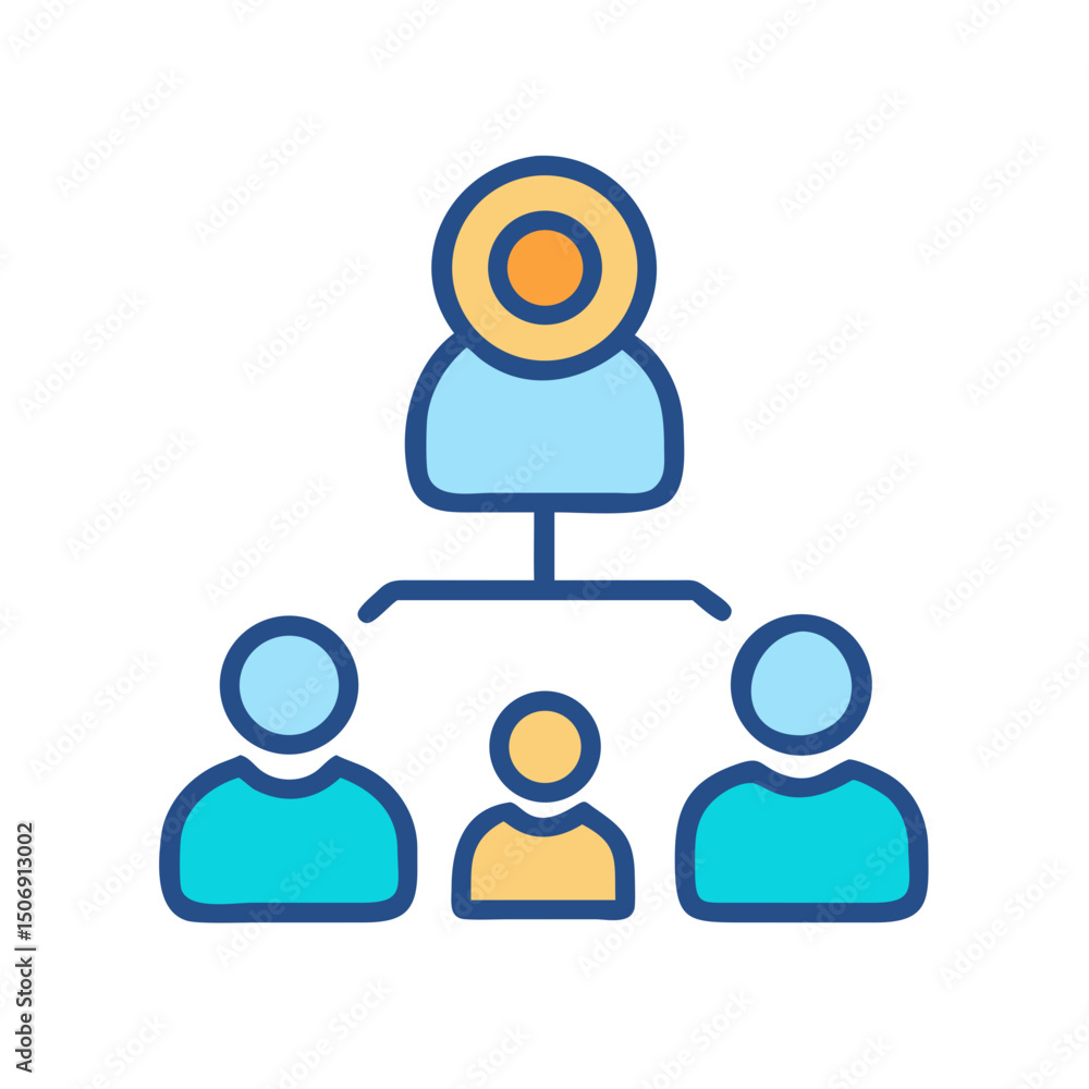 Poster stylized organizational chart showing hierarchy and team structure