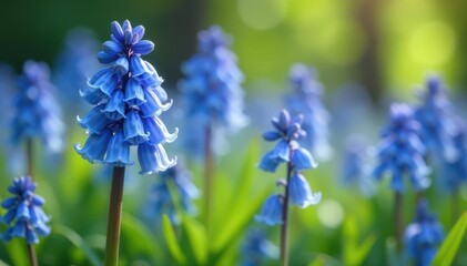 Delicate, stylized bluebells forming a continuous motif, floral texture, small, continuous