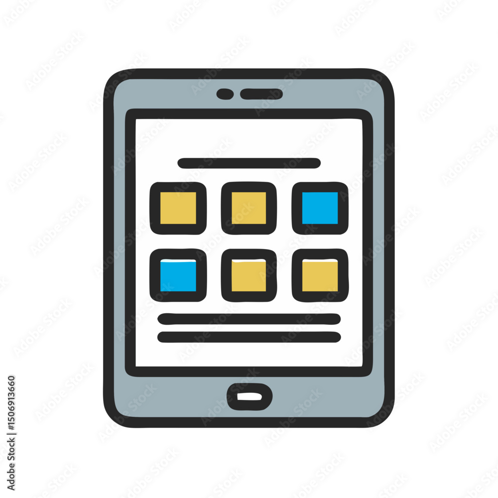 Aufkleber digital tablet displaying application tiles on white background