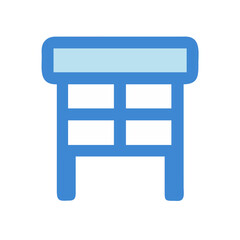 Simple icon depicting a display stand with blue outline