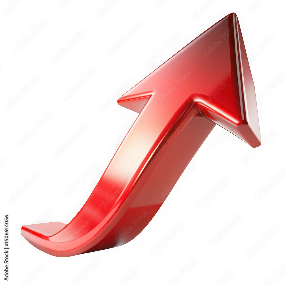 Poster dynamic 3d red arrow pointing upward on a black background depicting growth and success