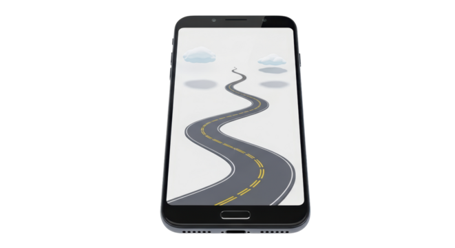 Isolated Smartphone Displaying Winding Road on Screen