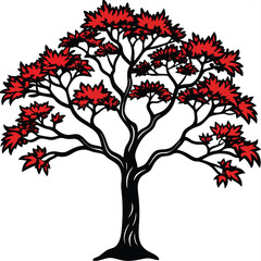 Fototapeta premium Stylized tree vector illustration with red foliage and branches on white background beautiful nature element