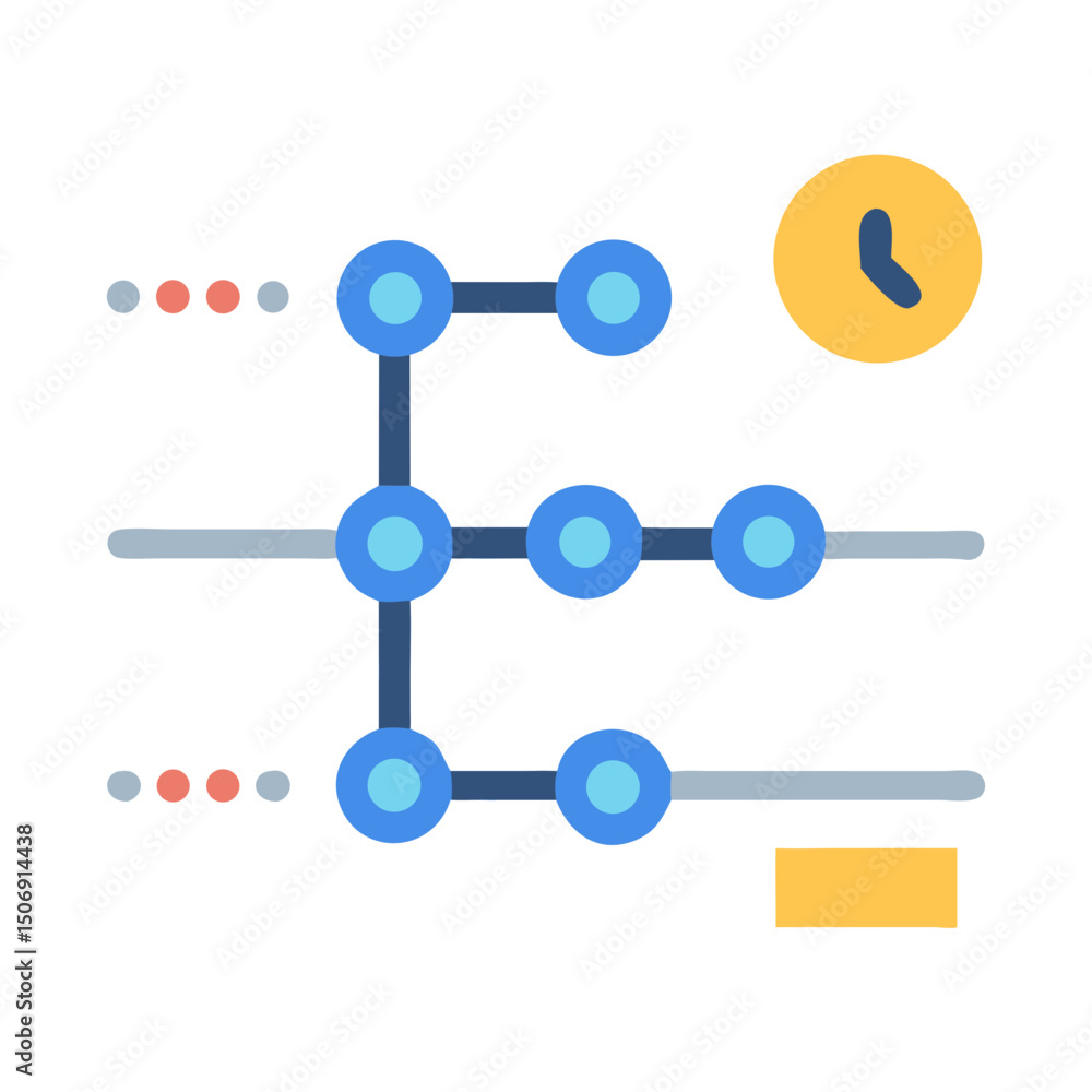 Poster simplified timeline process flow chart with time clock element