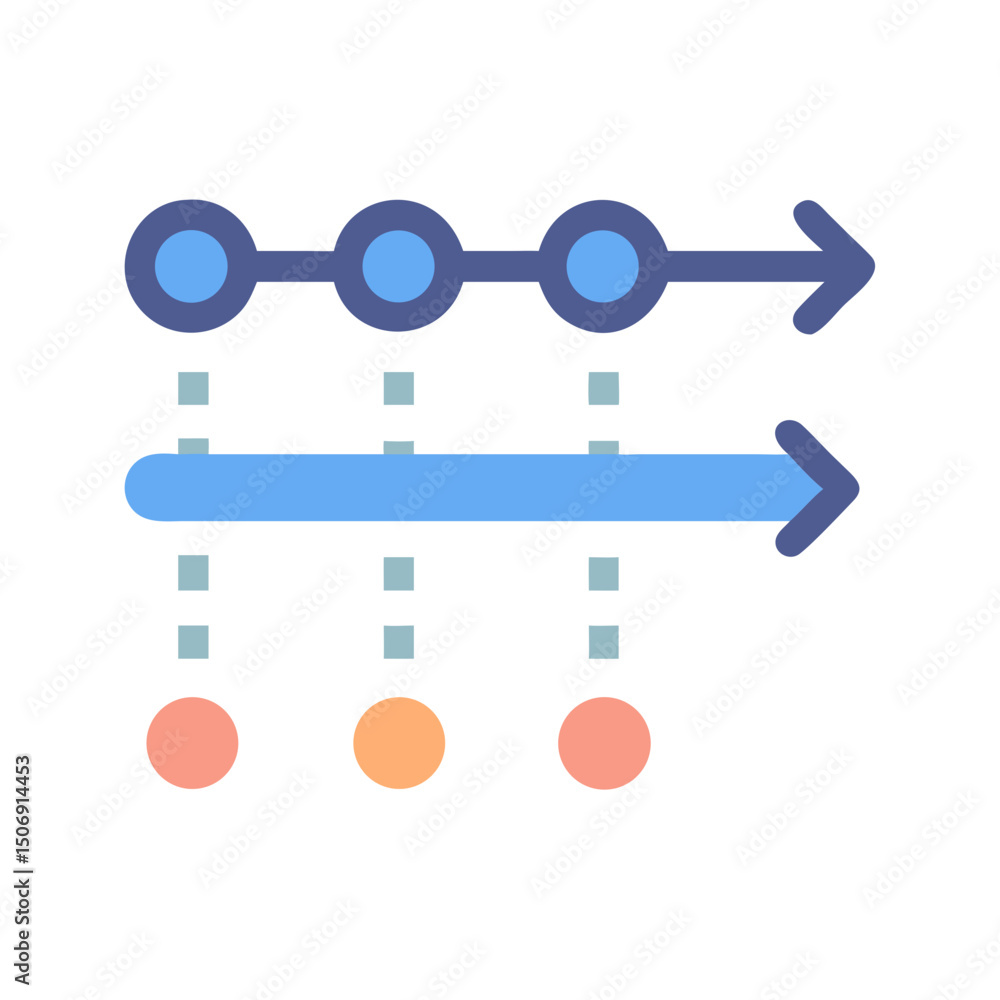 Poster infographic showing horizontal progress with connected dots and arrows