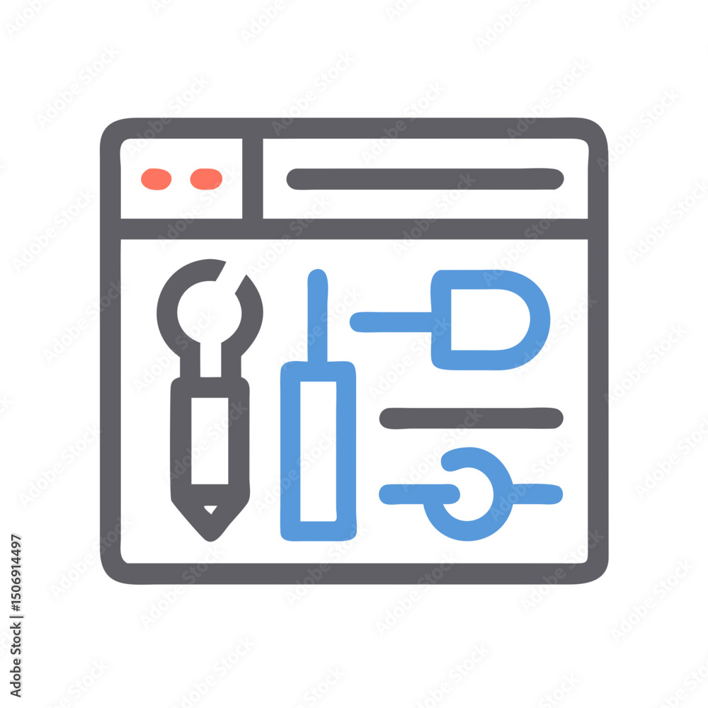 Poster stylized browser window with various tools for software development