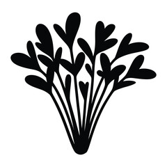 Garlic Microgreens Silhouette, Vector, Illustration, Icon, Logo, White Background.