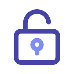 Unlocked purple padlock icon against a White Background