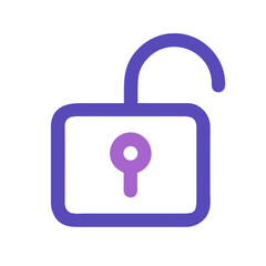 Isolated unlocked padlock icon, simple flat design style.