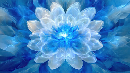 Stunning digital flower design with blue hues radiating outward, creating serene and calming atmosphere