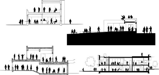 People silhouettes in elevation side view | Architecture people | silhouettes of people | 2D people | Section Elevation View | Architectural drawing people | characters
