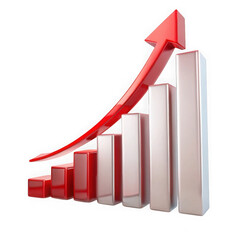 Financial business growth concept illustrated with red arrow pointing upwards on black background