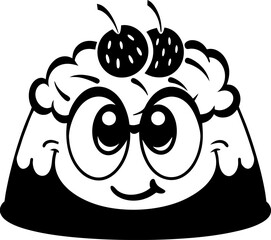 Cute dessert character with big eyes and playful expression, topped with cherries