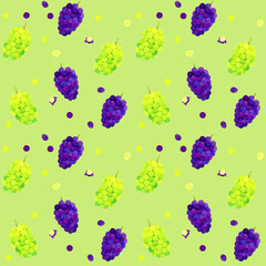 ぶどうのシームレスパターン　手描き水彩イラストの果物柄