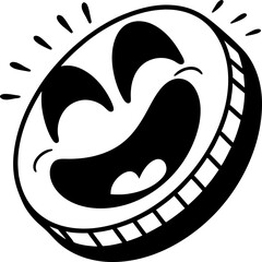 Happy coin illustration with joyful expression and radiating lines