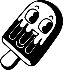 Cute ice cream popsicle character with smiling face and dripping chocolate