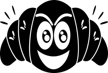 Happy croissant character with big eyes and smile, expressing joy and delight