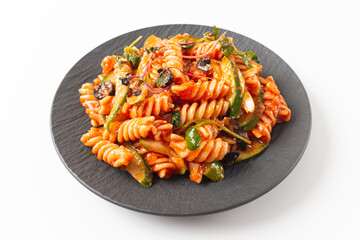 Fusilli Salad on White Background