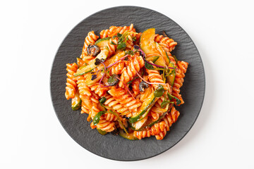 Fusilli Salad on White Background