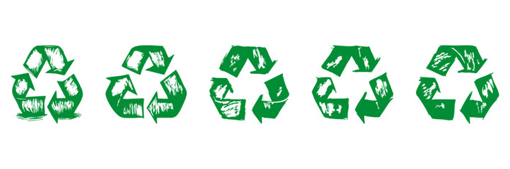 Obraz premium Recycling Symbol Variations Silhouette Set. Environmental Conservation And Sustainability Icons Isolated Vector Illustration Collection