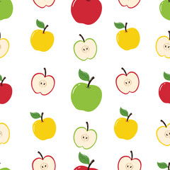 Seamless Hand Drawn Green Red Yellow Apple Pattern Designs White Background