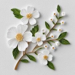 Obraz premium White Flowers and Green Leaves A Detailed Floral Illustration