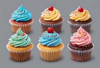 Assorted Cupcakes with Colorful Frosting and Sprinkles
