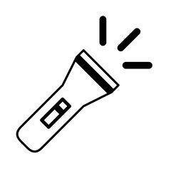 Simple flashlight line art icon in minimal line art style, ideal for apps, UI elements, or emergency-related designs.
