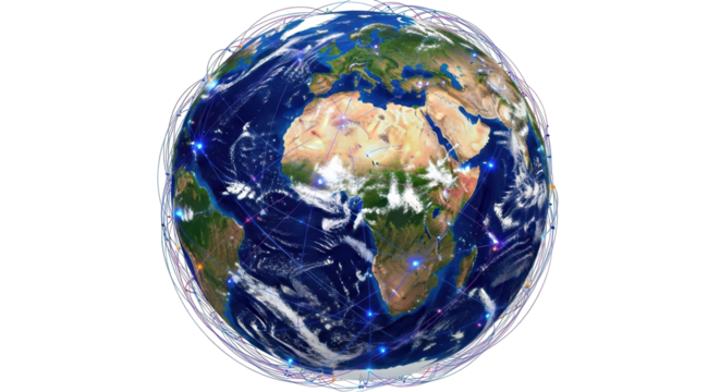 Isolated Earth Globe Surrounded by Digital Network - Powered by Adobe
