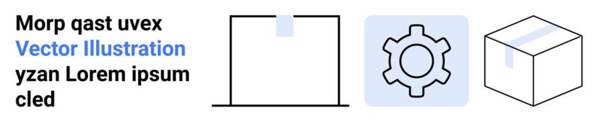 Gear representing process settings, flat package design, closed cardboard box with tape. Ideal for logistics, shipping, delivery, optimization, management, e-commerce minimal design simple landing