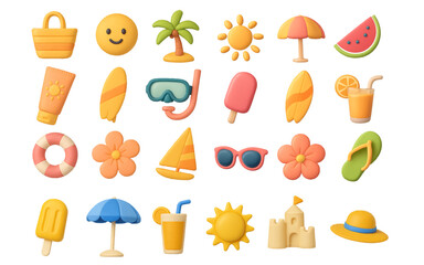 Set of 3d vector icons summer on white background
Vector 3d icons