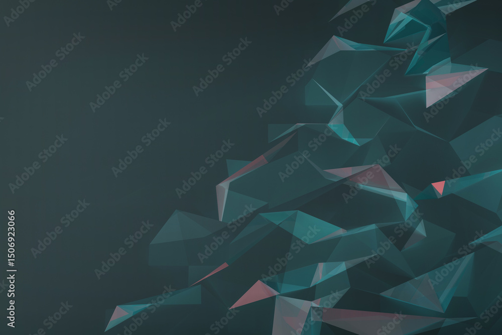 Fototapete 3d abstract geometric background featuring soft dark aqua green and pink polygonal shapes as mountai