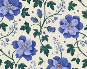Obraz premium Elegant blue floral pattern seamless design botanical print