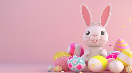 Obraz premium Adorable 3D Easter Bunny Sculpture Cradled in a Delicate Eggshell: A Charming Fusion of Whimsy and Artistry for Spring Celebrations